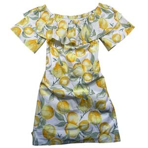Betsey Johnson Off Shoulder Lemon Print Ruffle Dress‎ Women's 14 Summer Casual
